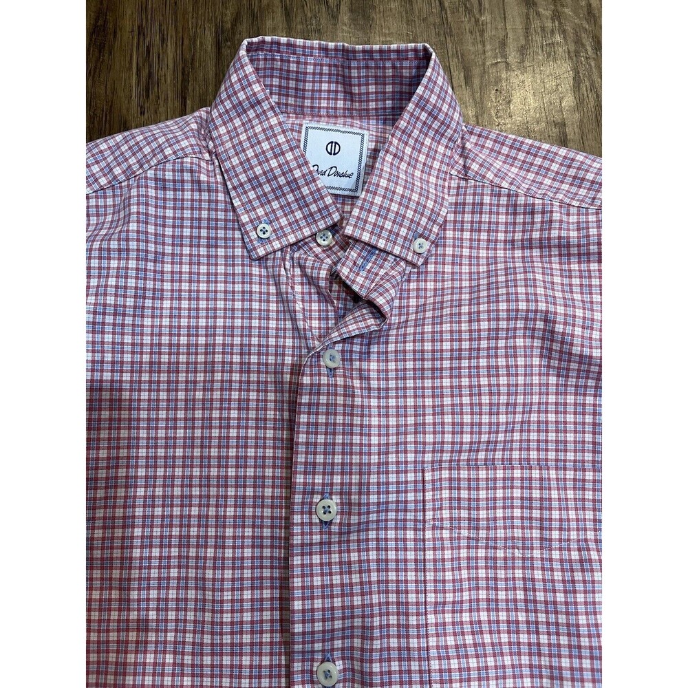 David Donahue Button- down Shirt Men's M Blue Red White Trim Plaid Long Sleeve